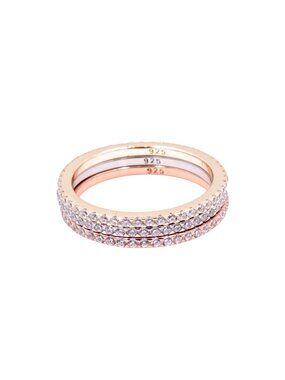 14K Gold Plated Sterling Silver CZ Pave Eternity Stackable Ring Set Size 8.75